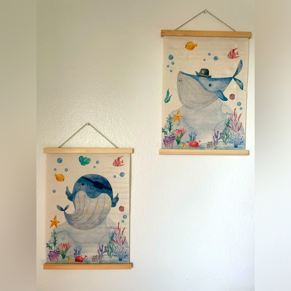 NEW Whale Painted Nursery Hanging Canvas